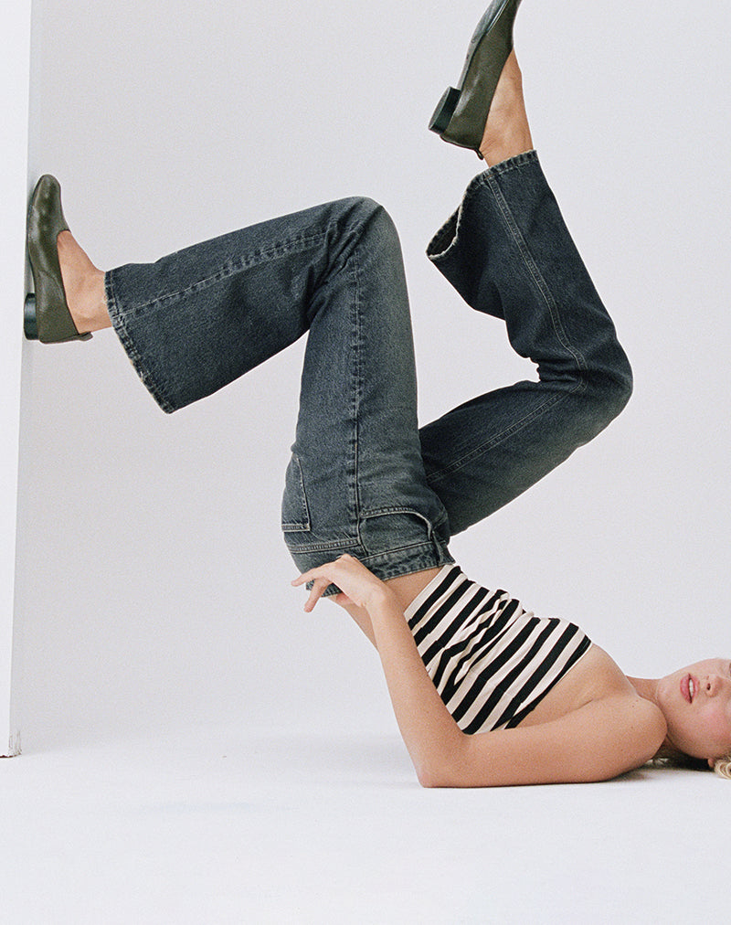 Jeans extra a vita bassa in verde sporco