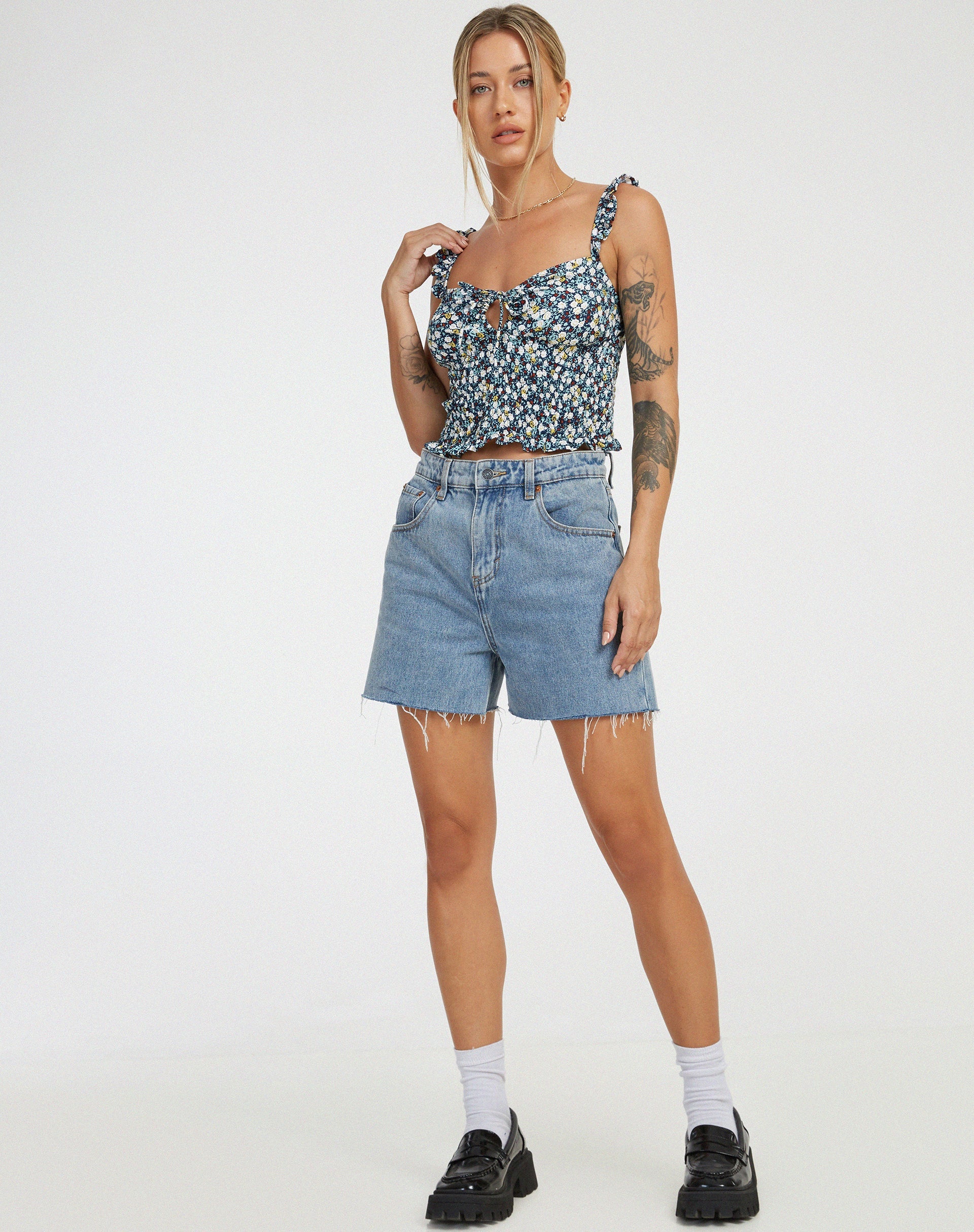 immagine di Ezra Crop Top in Campo Floreale Navy