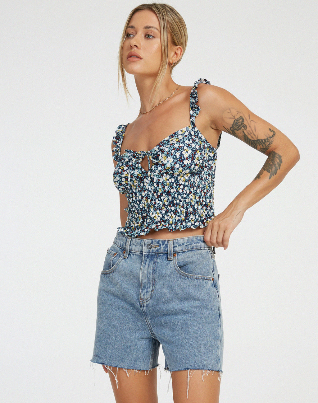 Top Ezra in campo floreale Navy