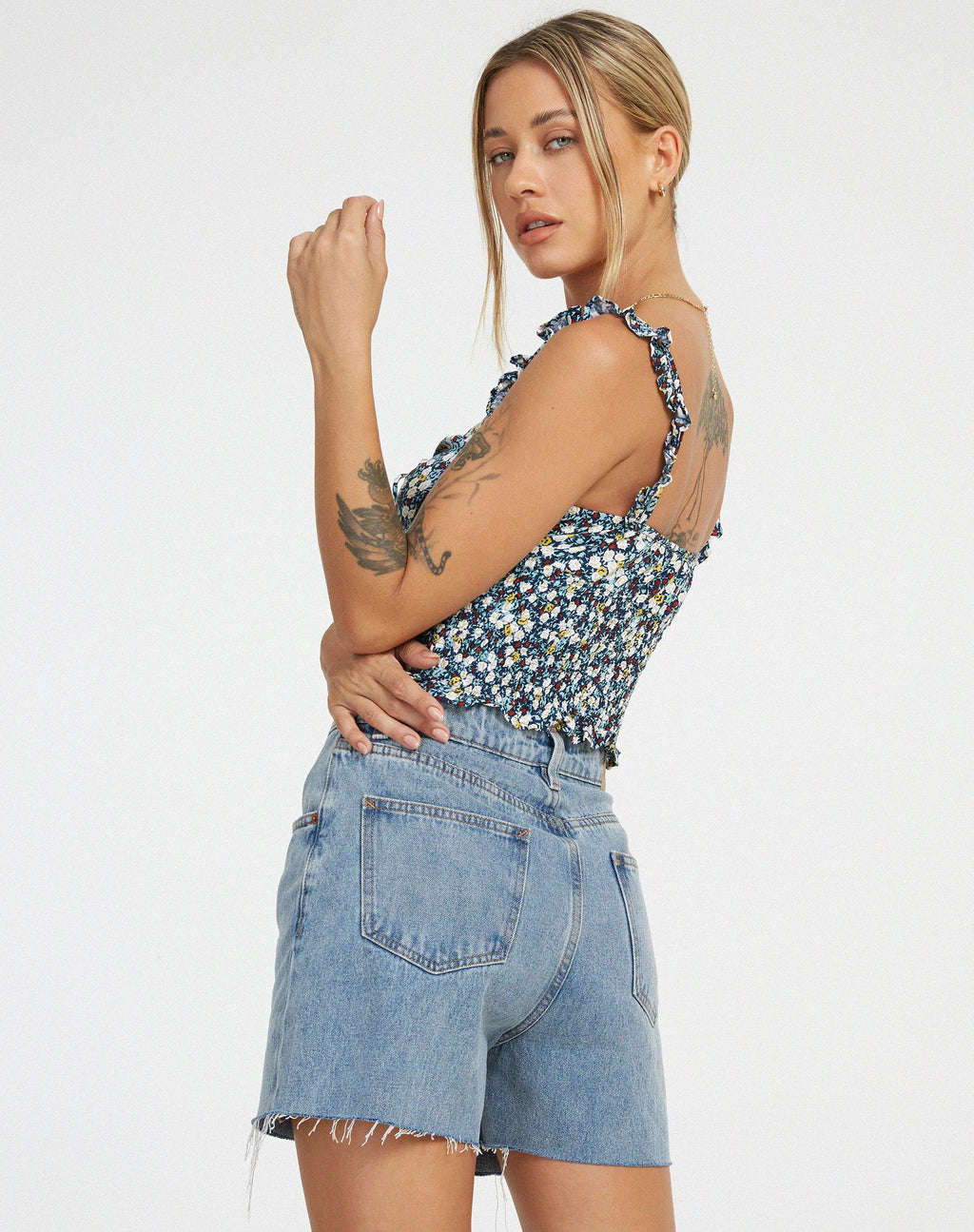 Top Ezra in campo floreale Navy