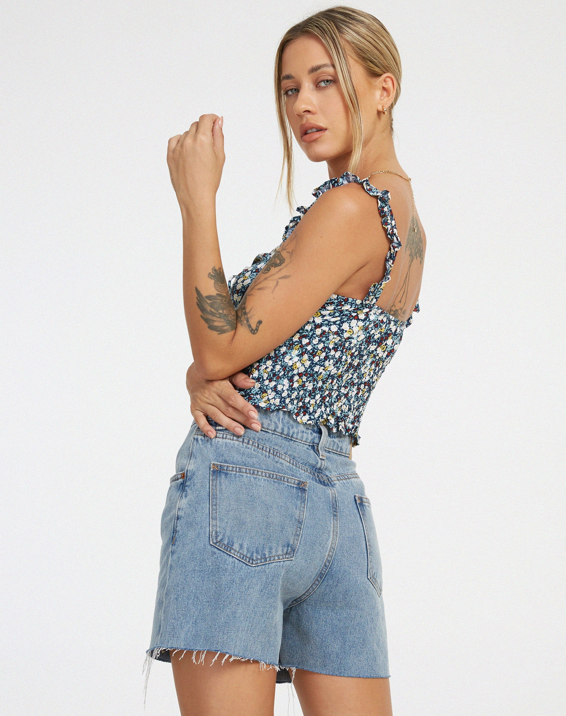 immagine di Ezra Crop Top in Campo Floreale Navy