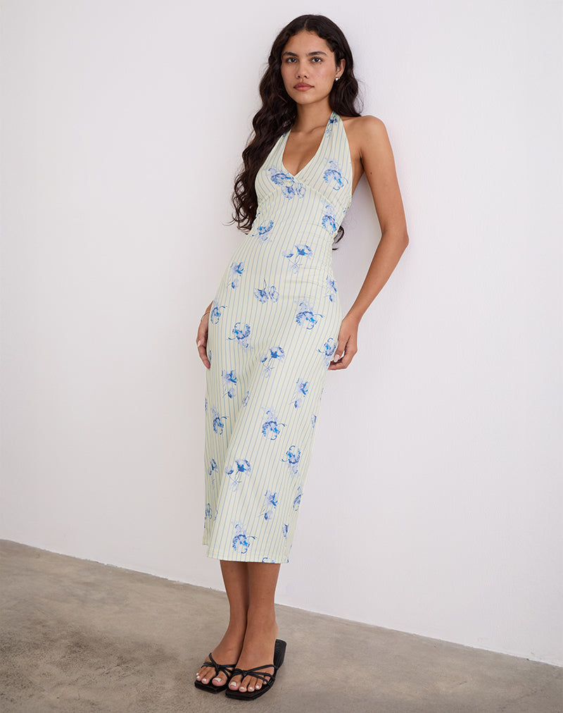 Fadwa - Vestito midi a righe floreali color crema