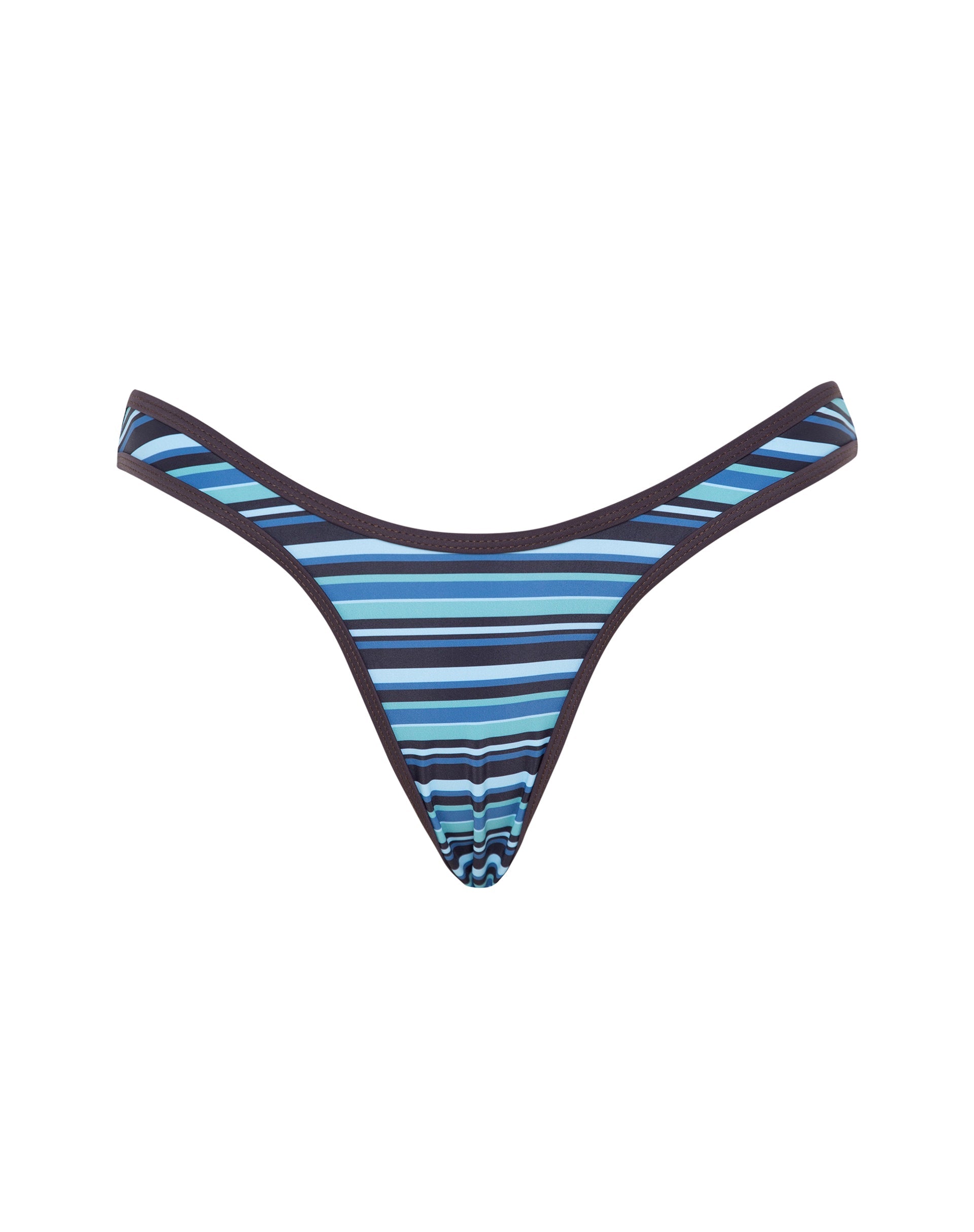 Immagine di Farida Bikini Bottom in Stripe Blue with Brown Binding