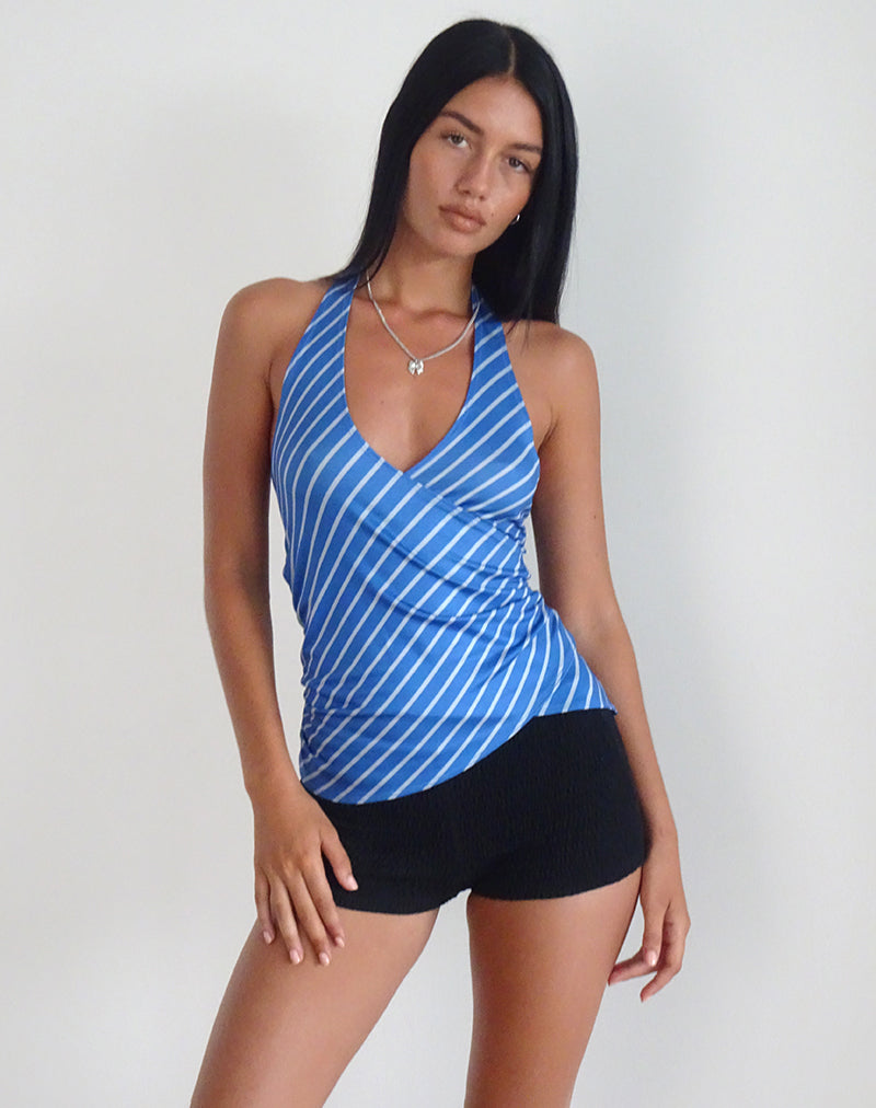 Top Fayez a righe diagonali blu