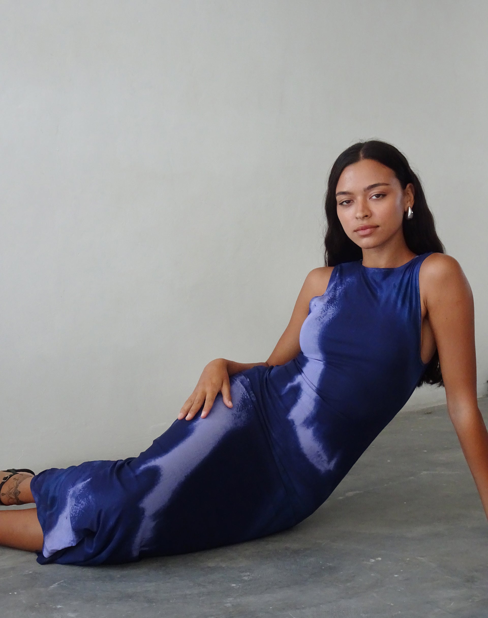 Immagine di Fayola - Maxi abito stampato in acquerello - Navy
