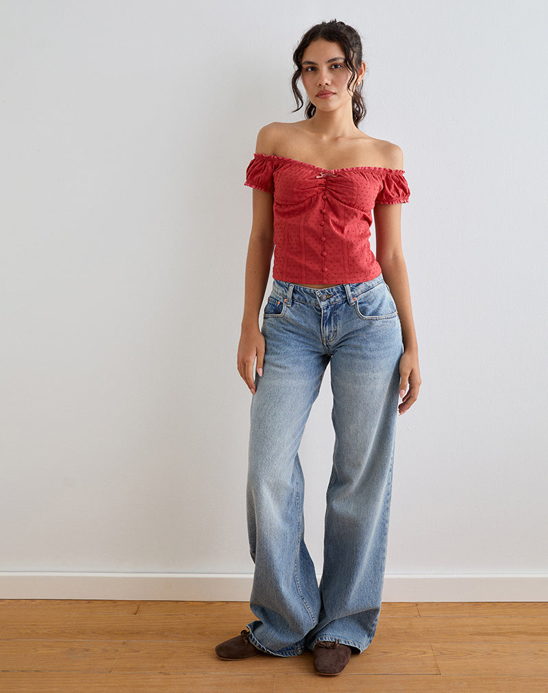 Immagine di Fayra Bardot Corsetto Top in Dobby Red