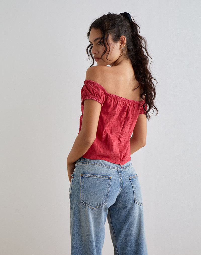 Immagine di Fayra Bardot Corsetto Top in Dobby Red