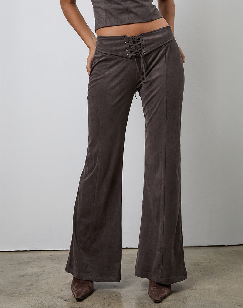 Pantaloni Vallen in ecopelle scamosciata marrone scuro