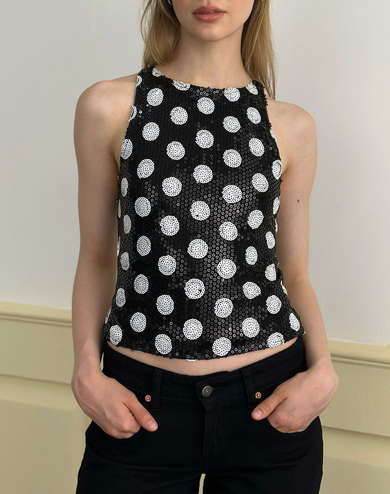 Top Felicita in Monocromo a pois e paillettes