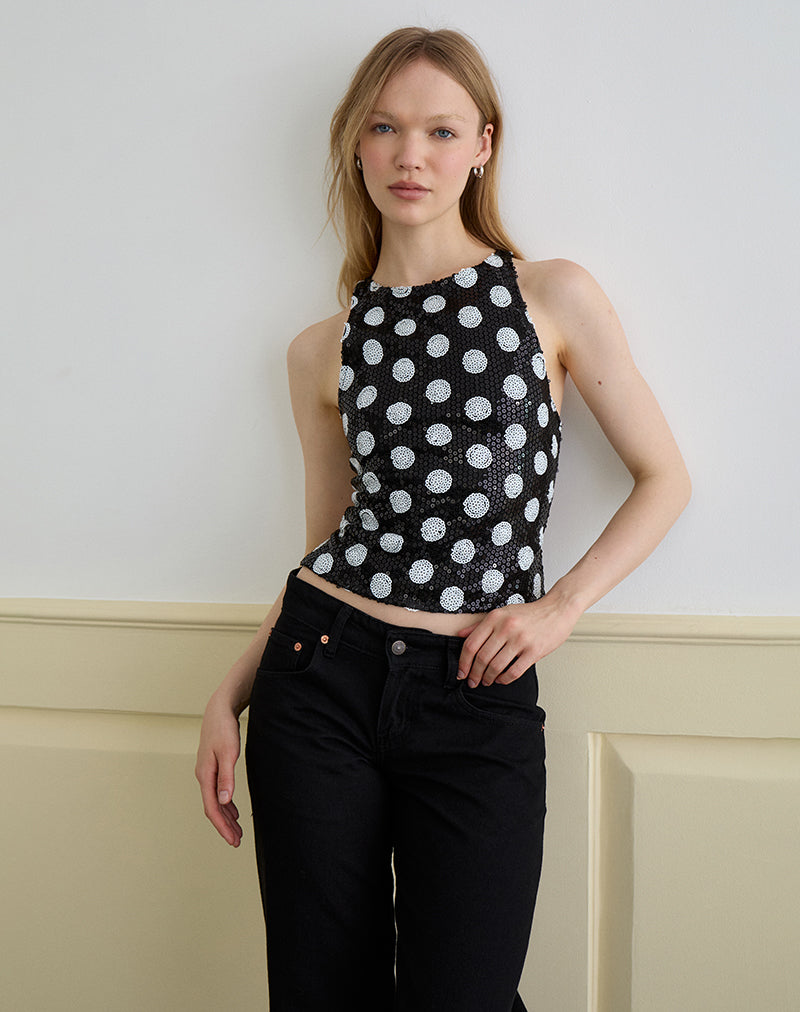 Immagine di Felicita Top in Monocromo a pois e paillettes