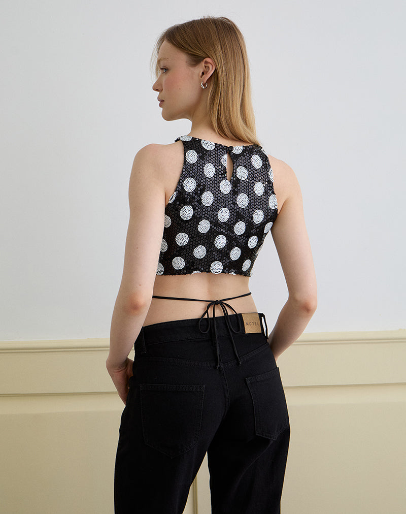 Immagine di Felicita Top in Monocromo a pois e paillettes