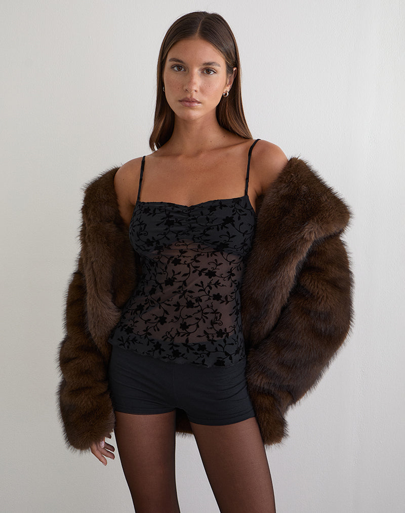 Top Fierza Cami in Pretty Petal Flock Black