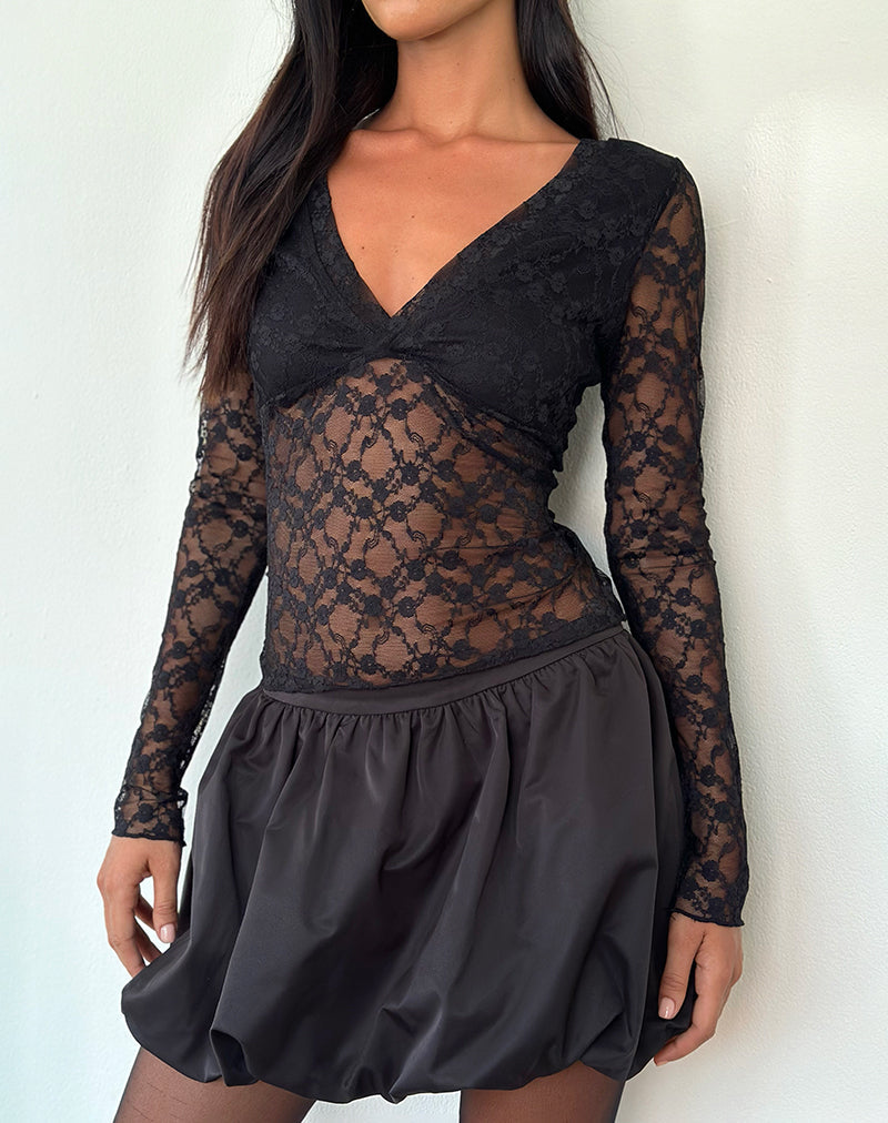Immagine di Fiore Top a maniche lunghe in pizzo nero Canina Rose