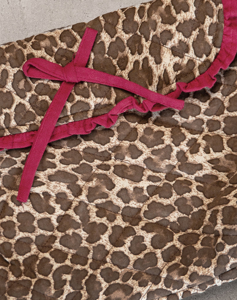 Borsa per il trucco pieghevole in leopardo con fiocco rosso