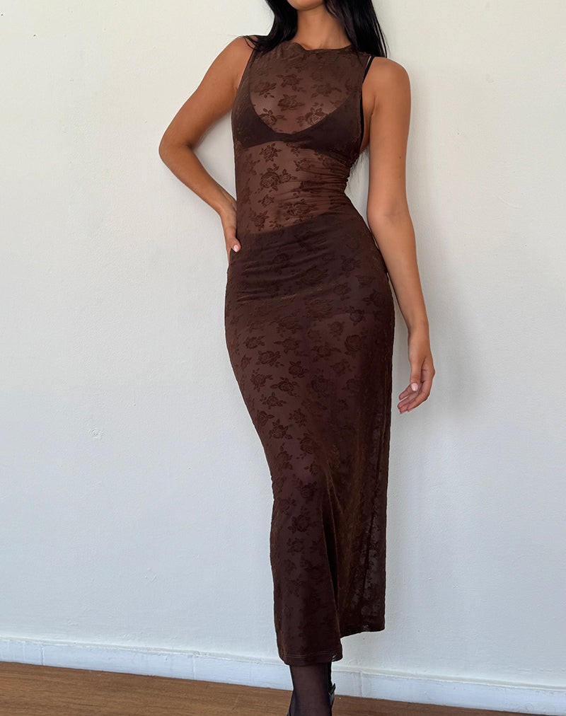 Immagine di Florian Romantic Rose Midi Dress in Flock Brown