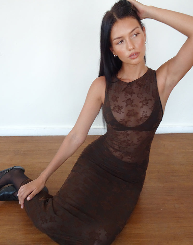 Immagine di Florian Romantic Rose Midi Dress in Flock Brown