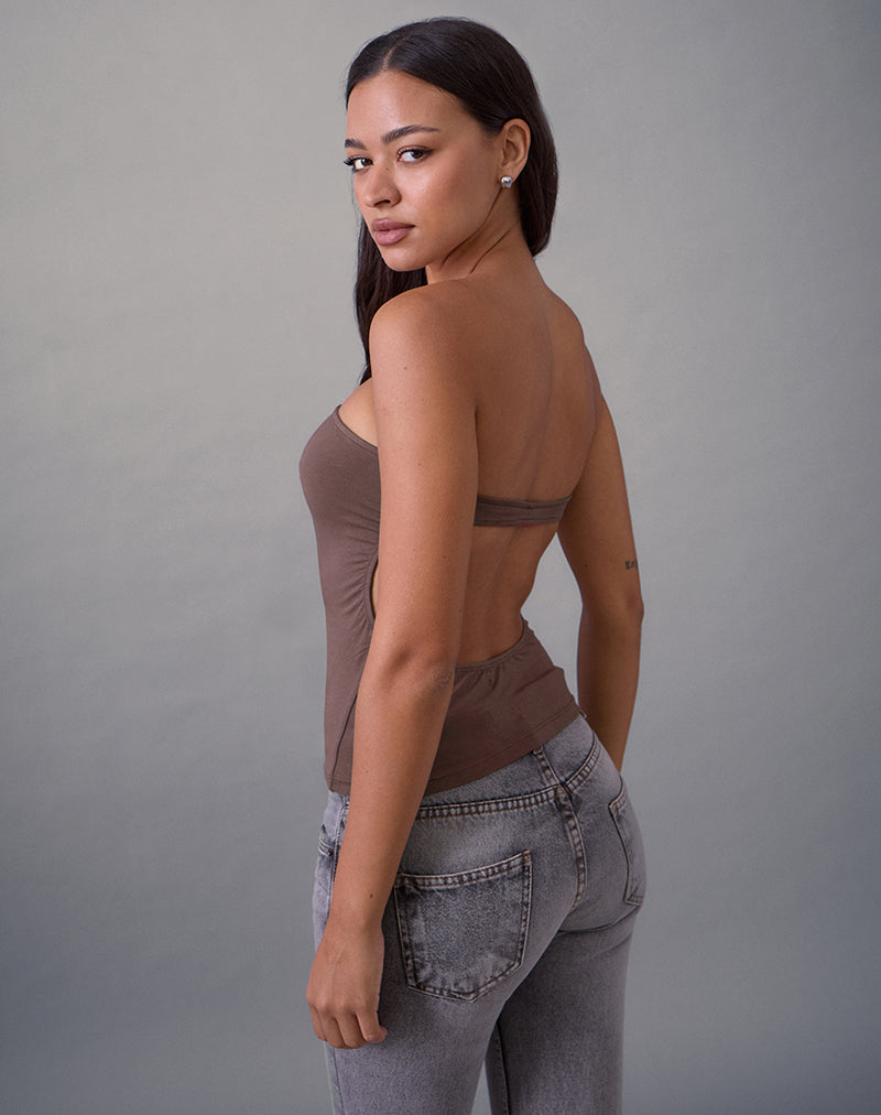 Top a fascia Foster in jersey di rayon color tortora scuro