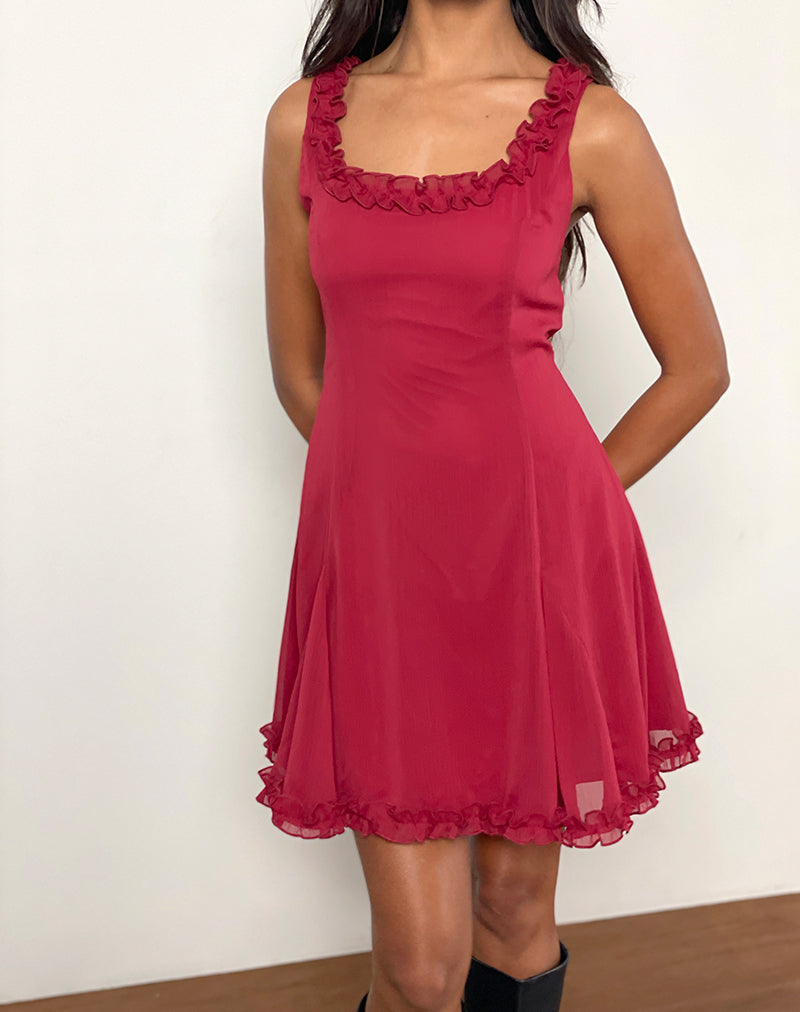 Immagine di Fulvia Slip Mini Dress con volant in rosso intenso