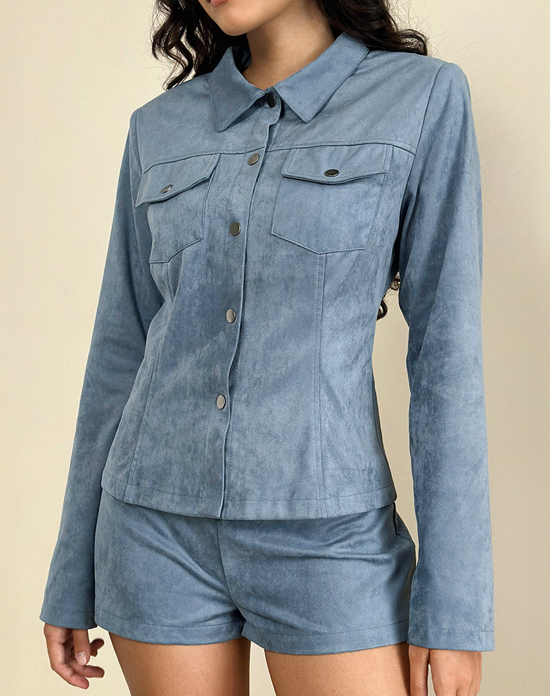 Giacca Fyodora in pelle scamosciata blu polvere