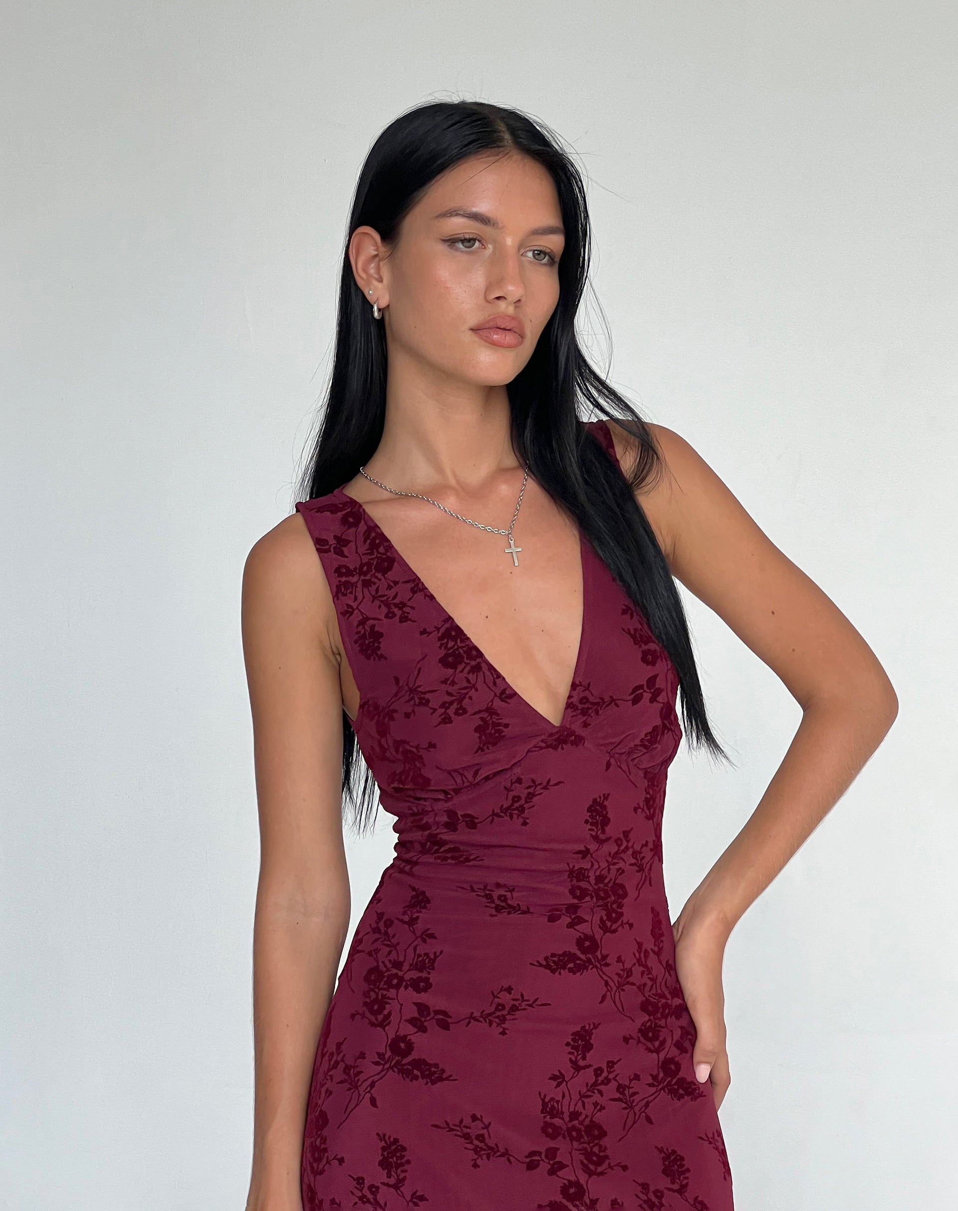 Gabriela - Vestito midi in fiore botanico marrone