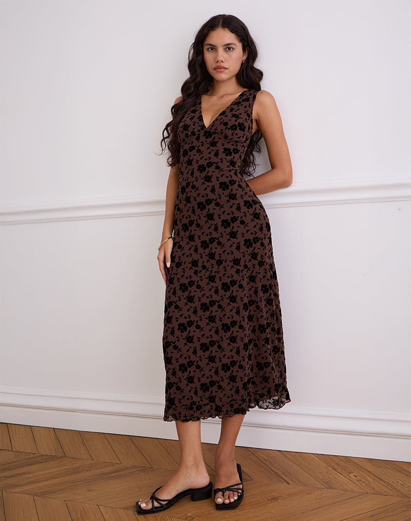 Vestito midi Gabriela in Garden Floral Brown