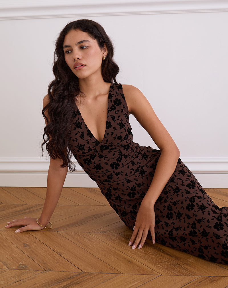 Vestito midi Gabriela in Garden Floral Brown