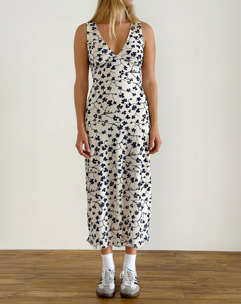 immagine di Gabriela Midi Dress in Grunge Floral Flock Crema