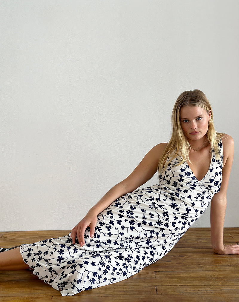 immagine di Gabriela Midi Dress in Grunge Floral Flock Crema