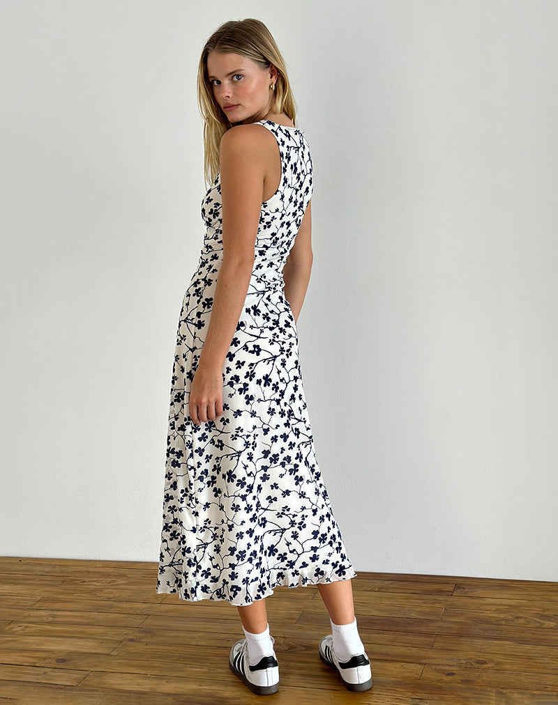 immagine di Gabriela Midi Dress in Grunge Floral Flock Crema