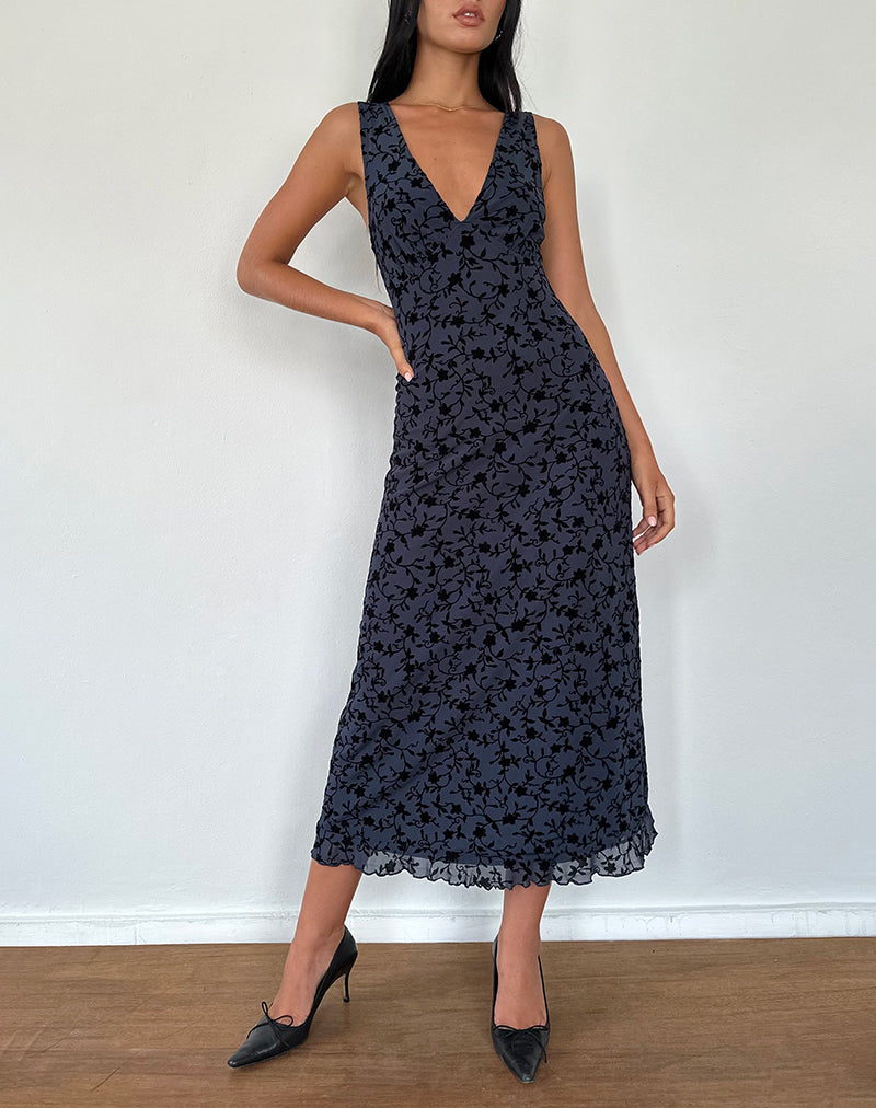 Immagine di Gabriela - Vestito midi in petalo floccato - Navy