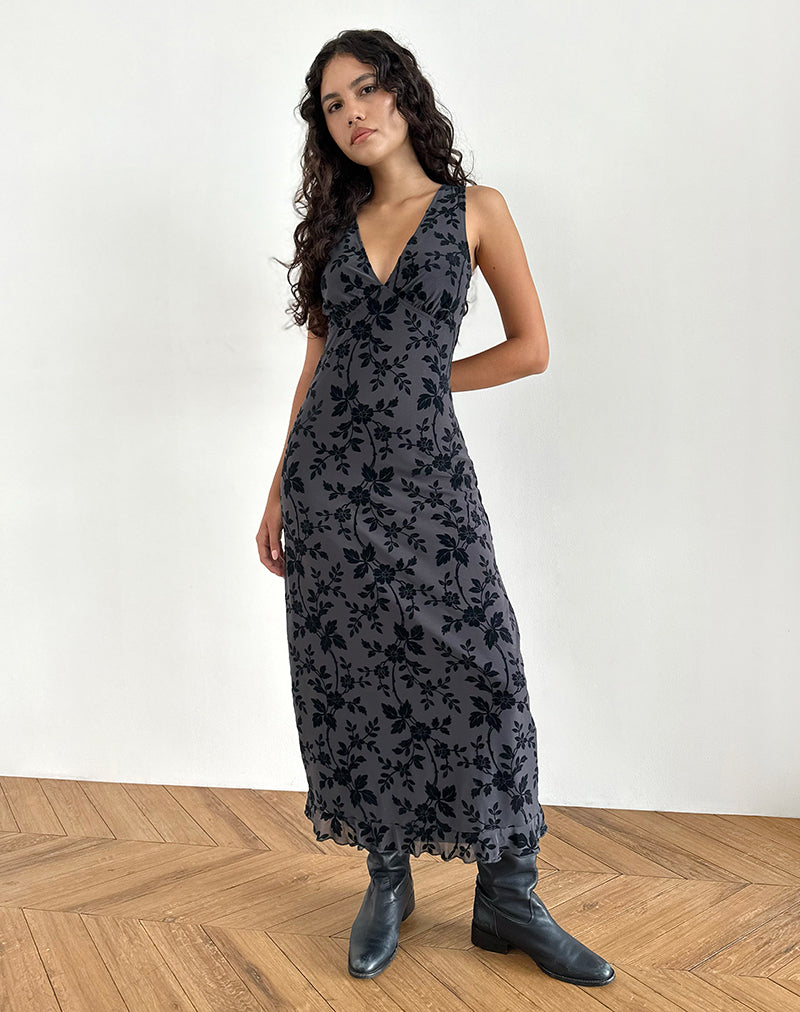 Immagine del vestito Gabriela in Vine Flocked Floral Ocean Storm