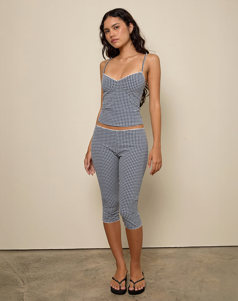 Pantaloni Tuka Capri in Seersucker Gingham Navy