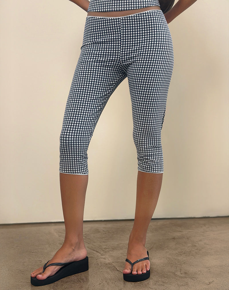 Pantaloni Tuka Capri in Seersucker Gingham Navy