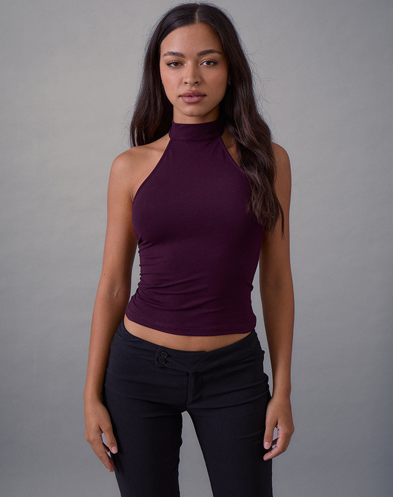 Galile High Neck Top in Jersey Fig