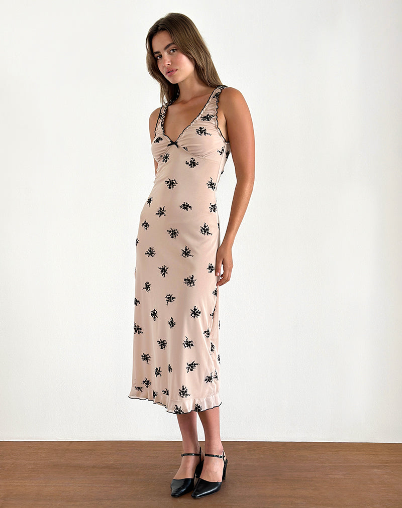 Gandira - Vestito midi in cluster floreale flock Nude