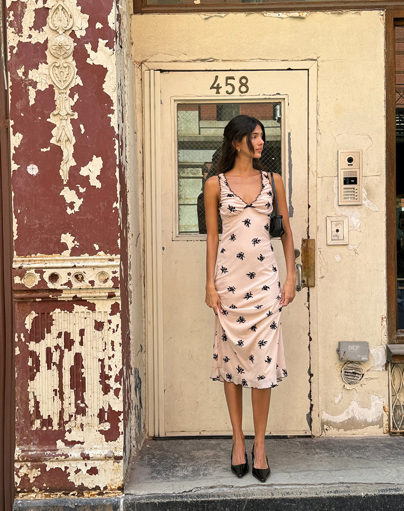 Gandira - Vestito midi in cluster floreale flock Nude