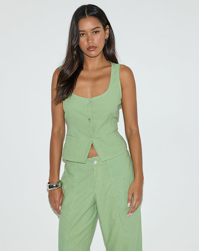 Gilet Ganita in lino verde menta