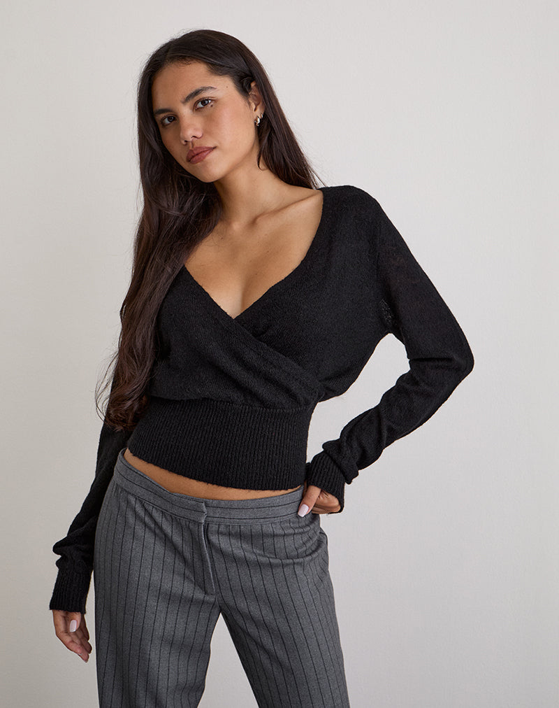 Immagine di Nilza Wrap Top in maglia nero