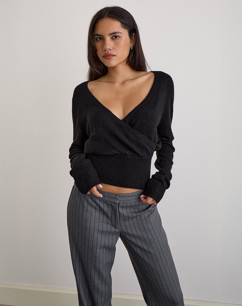 Immagine di Nilza Wrap Top in maglia nero