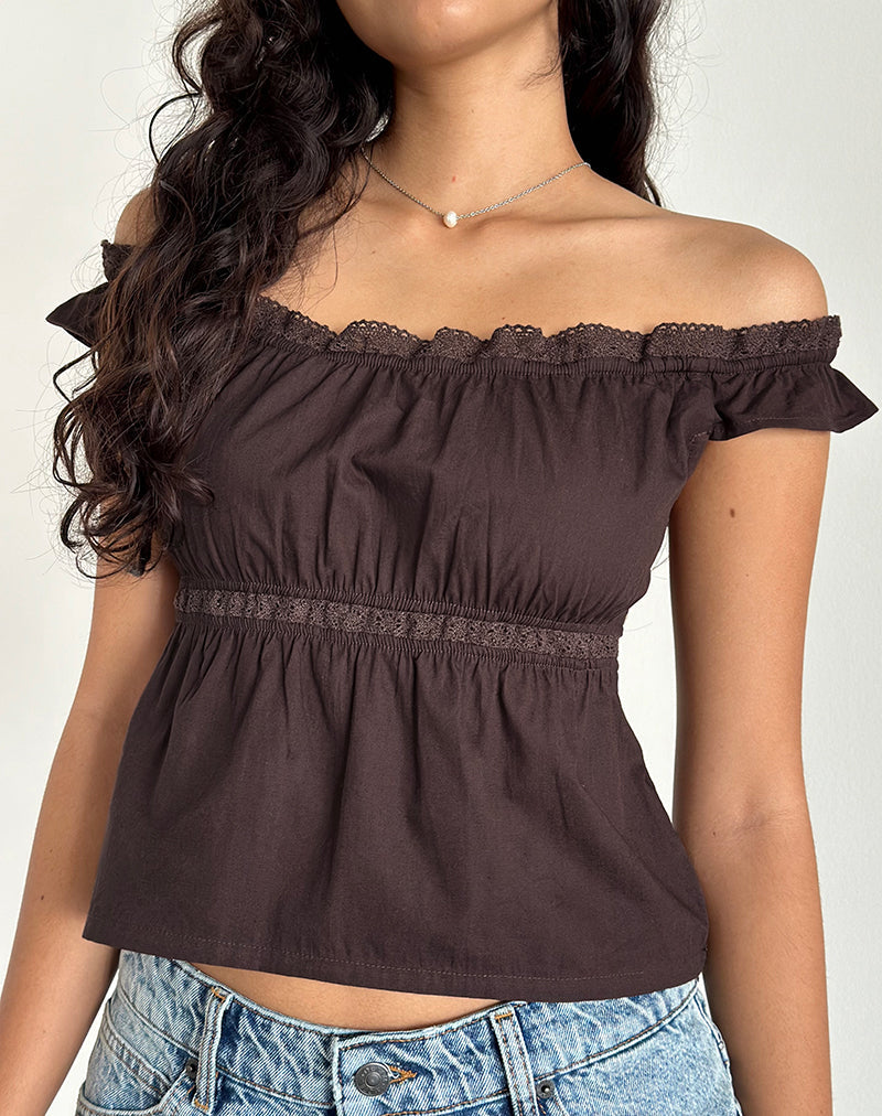 Immagine di Gapita Bardot Top in Popeline Deep Mahogany