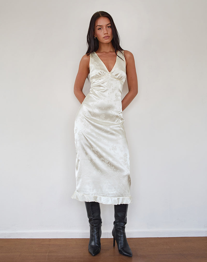Gastari - Vestito midi in satin jacquard bianco