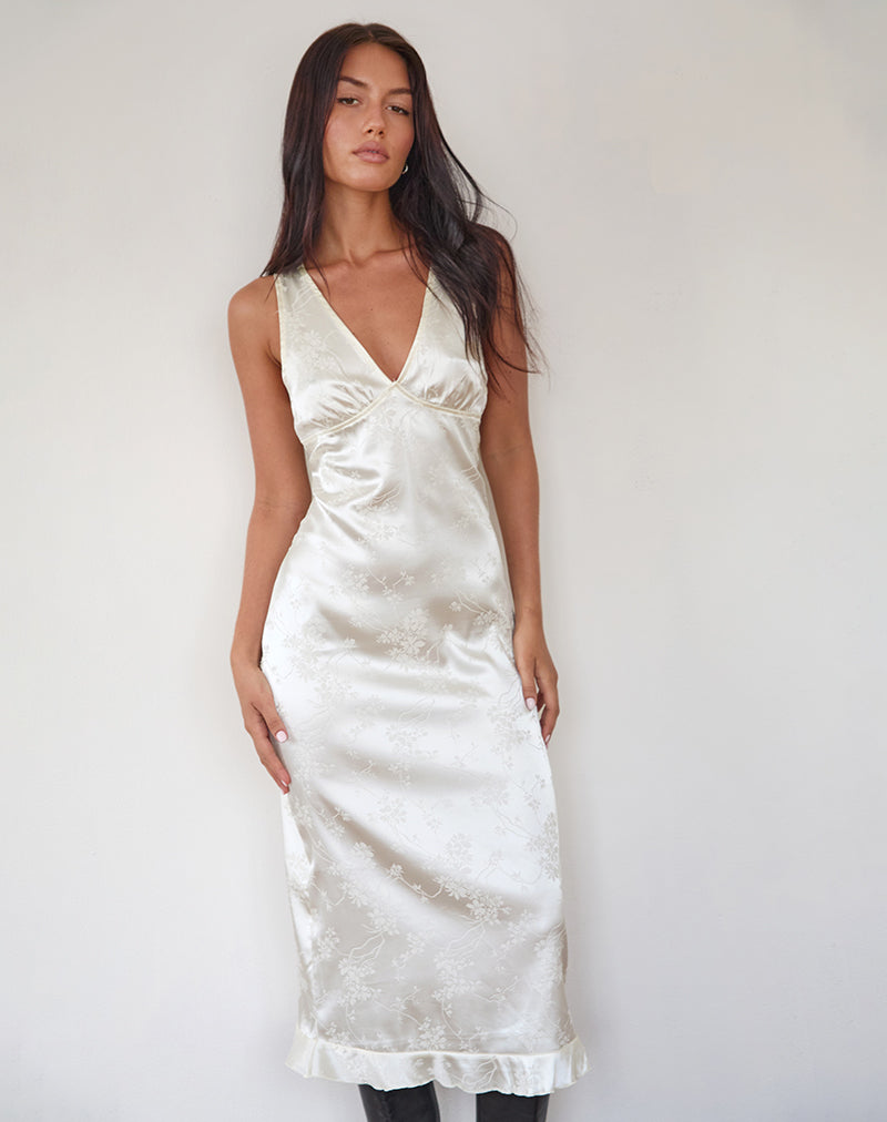 Immagine di Gastari Midi Dress in Satin Jacquard Bianco
