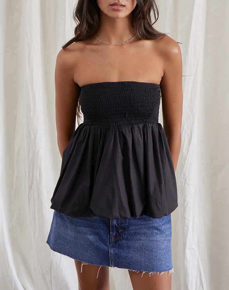 Immagine di Gaux Puffball Shirred Bandeau Top in Nero