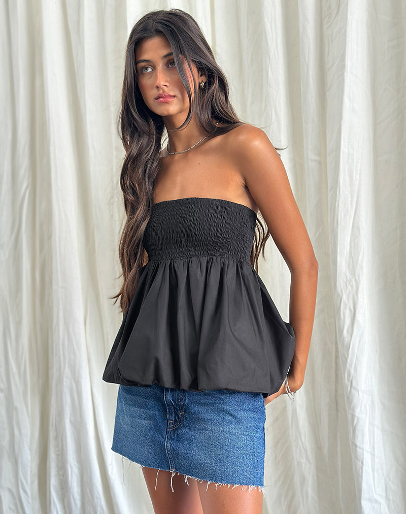 Immagine di Gaux Puffball Shirred Bandeau Top in Nero