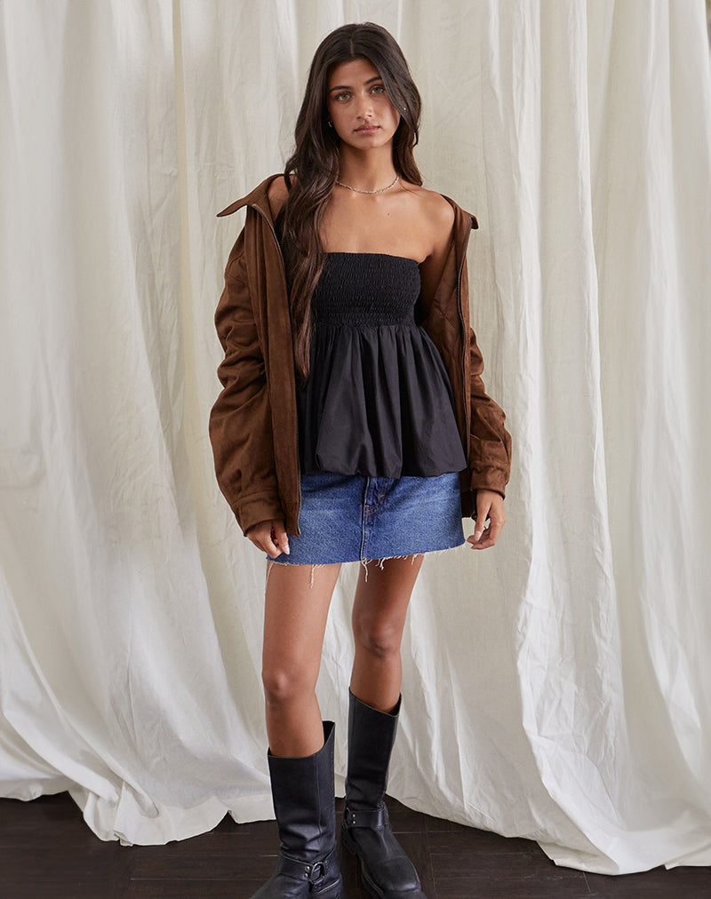Immagine di Gaux Puffball Shirred Bandeau Top in Nero