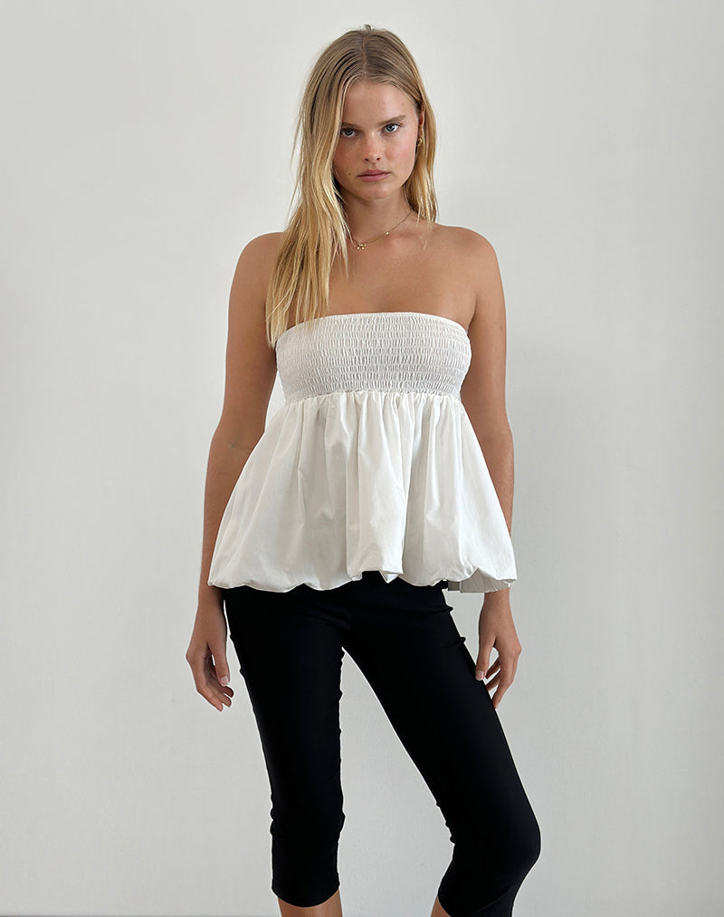 Top Gaux Puffball Shirred in Popeline Avorio