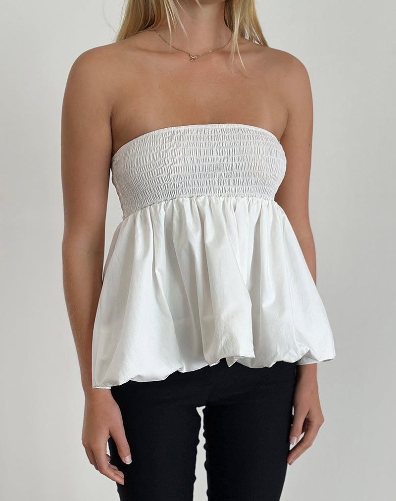 Top Gaux Puffball Shirred in Popeline Avorio
