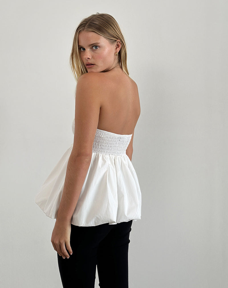 immagine di Gaux Puffball Shirred Top in Popeline Avorio