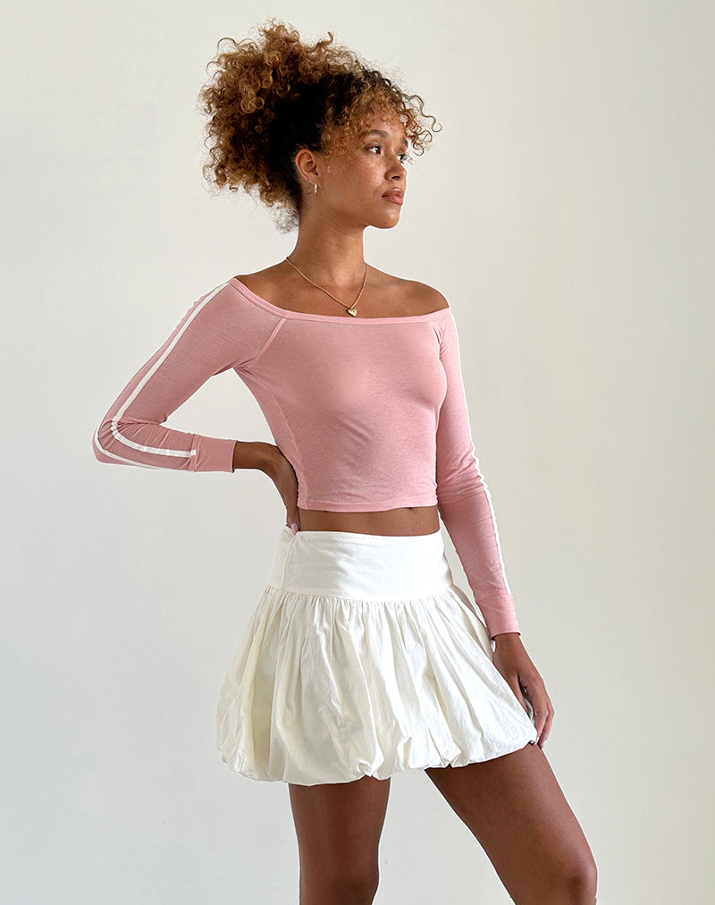 Immagine di Gavya Bardot Top a maniche lunghe in rosa con righe bianche