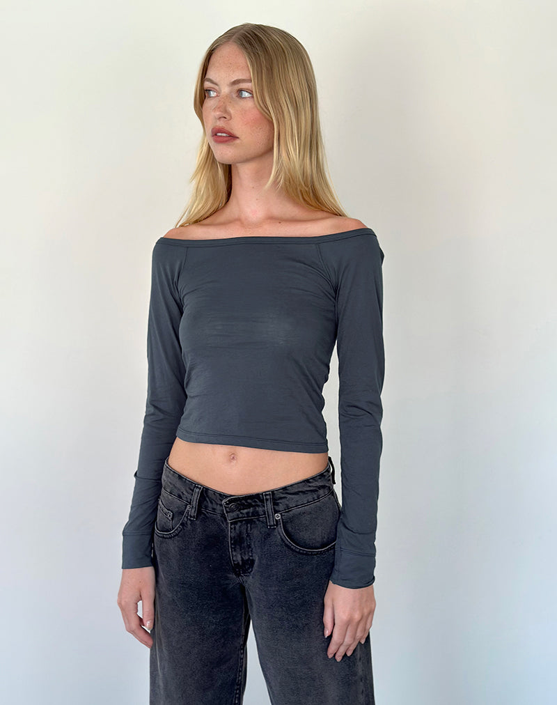 Immagine di Gavya Top Bardot a maniche lunghe in jersey Ocean Storm